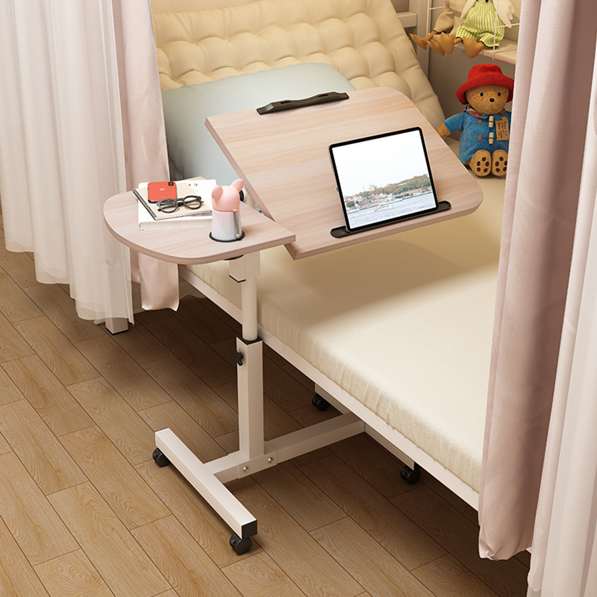 Rolling Sit-Stand Side Table with Cup Holder