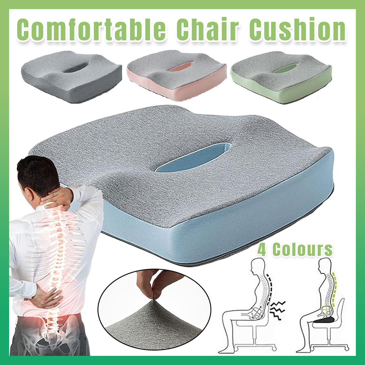 Coccyx Memory Foam Chair Pad with Cover