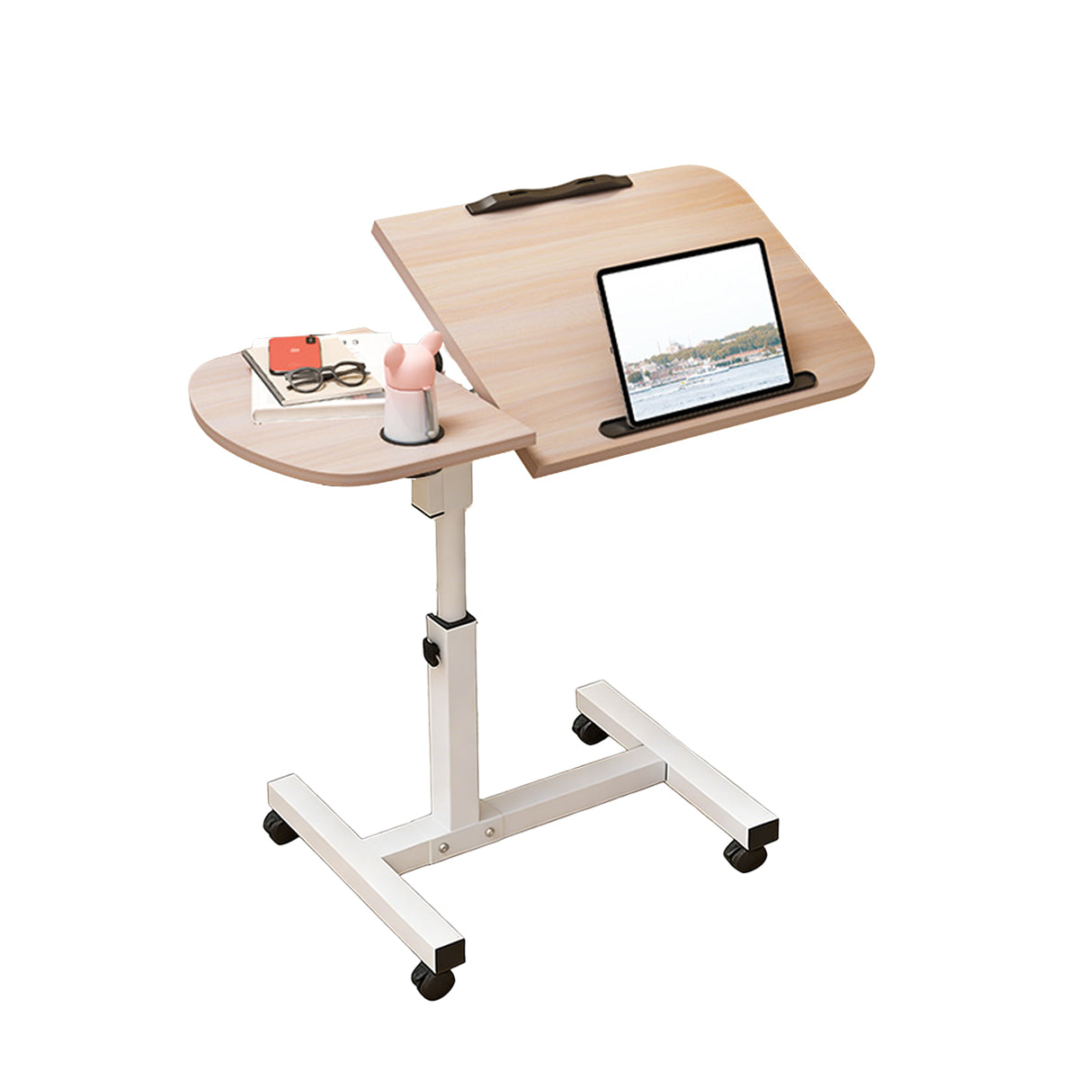 Rolling Sit-Stand Side Table with Cup Holder