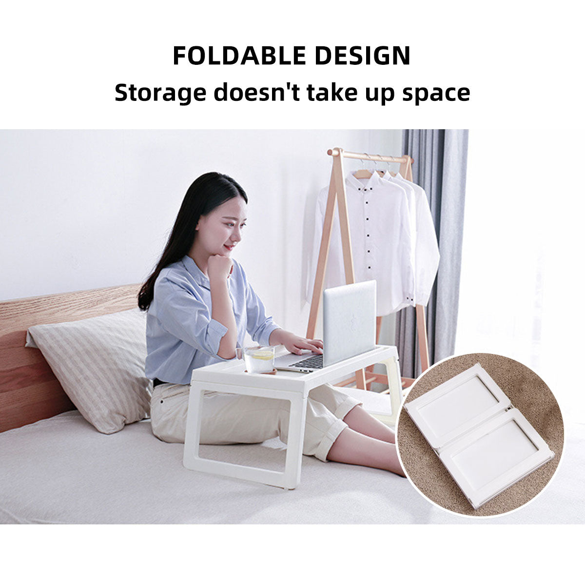 Folding PP Bed Tray with U-Legs and Device Slot