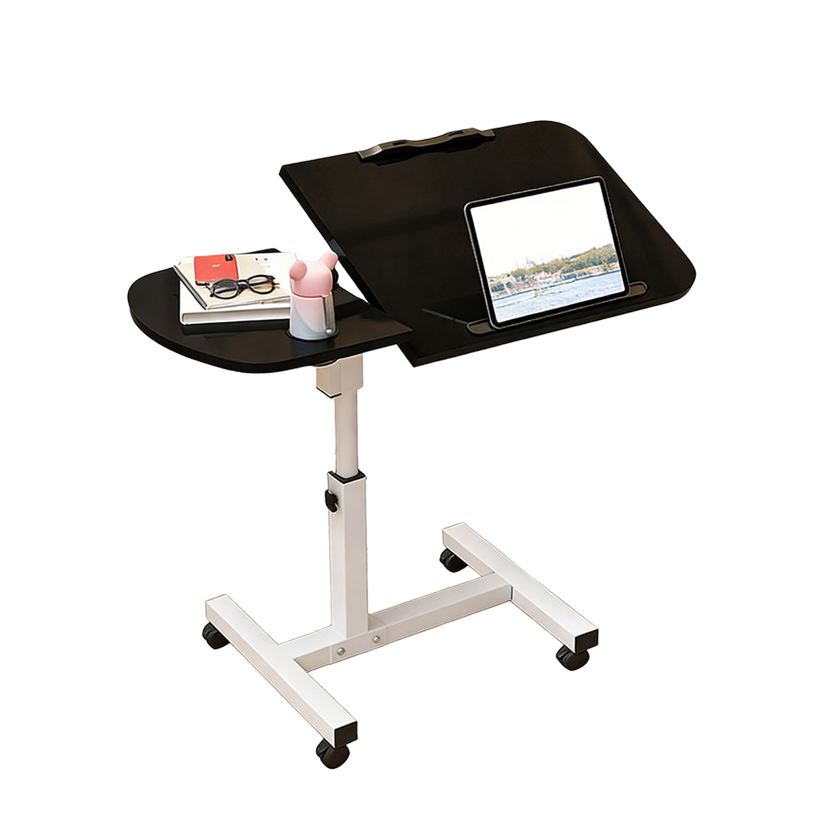 Rolling Sit-Stand Side Table with Cup Holder