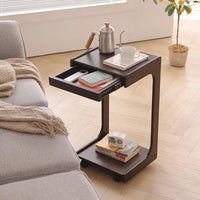 Solid Wood C-Shape Coffee Table with Drawer
