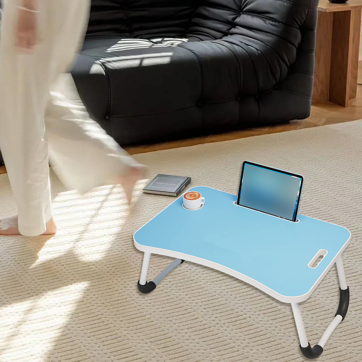 Folding Bed Tray in Blue with Device Slot