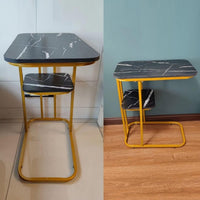 Two-Tier End Table with Marble Top Gold Frame