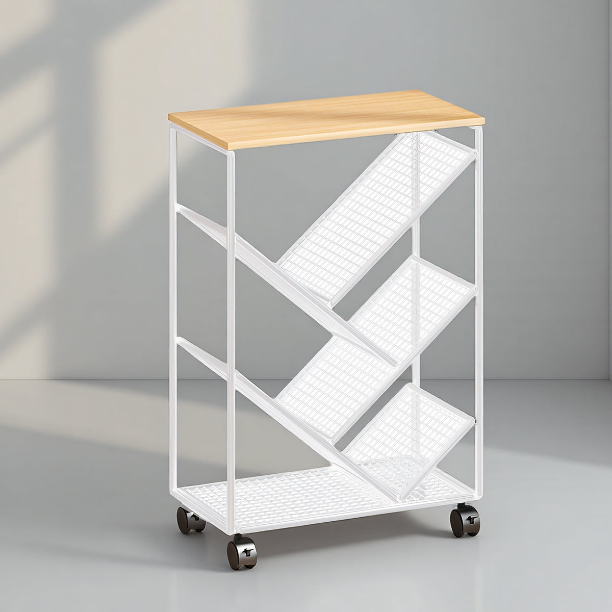 Compact Rolling Bookcase with Countertop Top