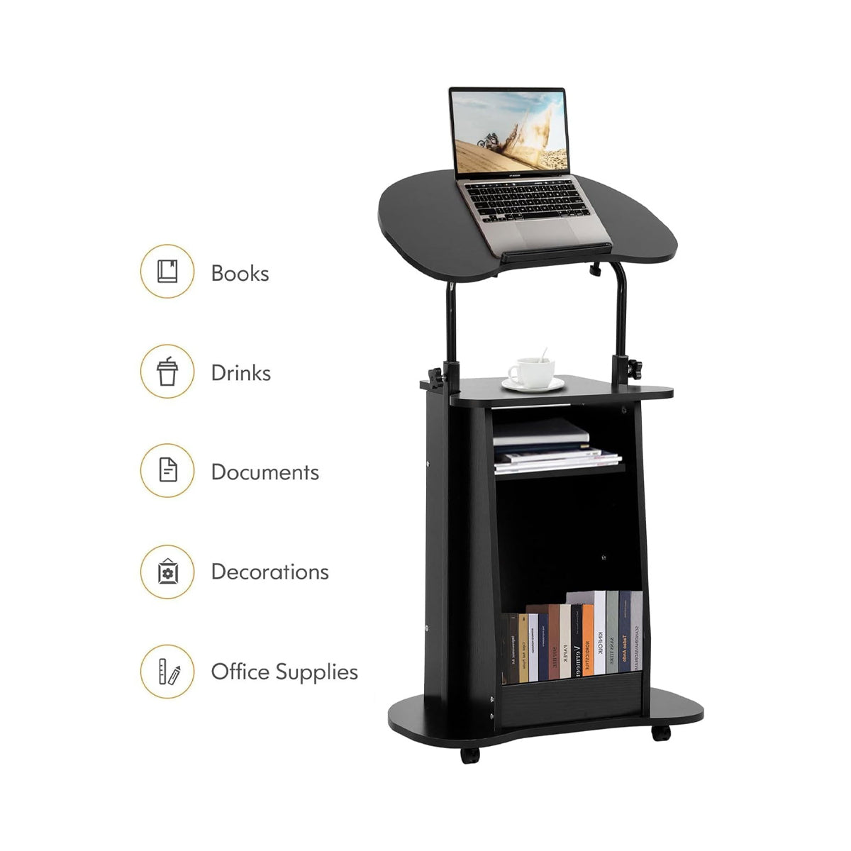 Rolling Side Table with Tilt Top and Lower Cabinet