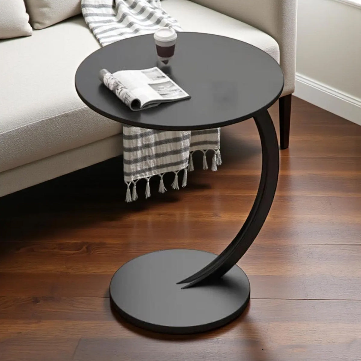 C-Shape Sofa Side Table with Steel Frame