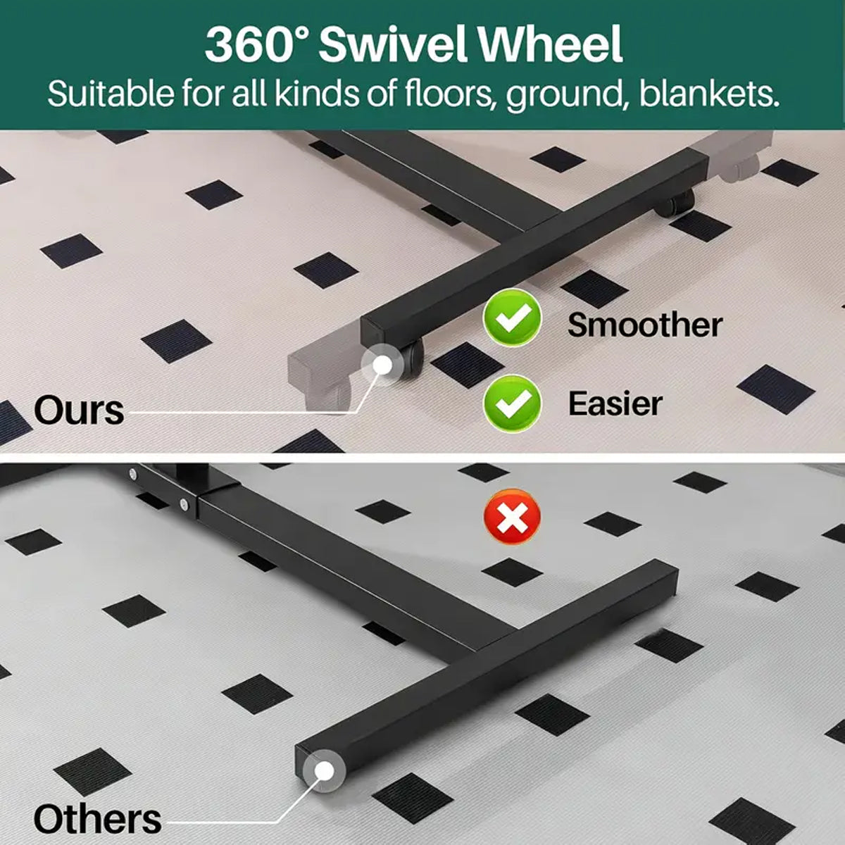 Rolling Bedside Tray Table with 90-Degree Top