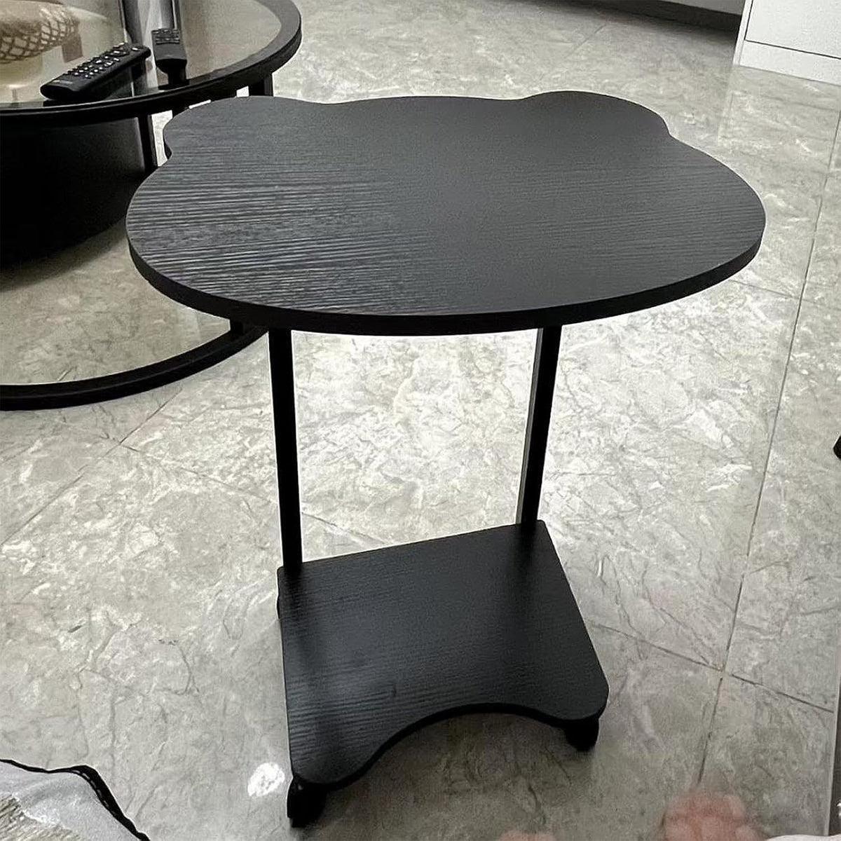 Black Curved Side Table with Two Tiers and Handles
