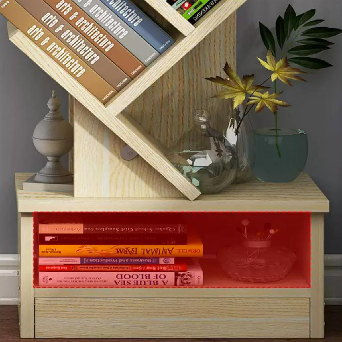 Tree-Inspired Wood Bookcase with 8 Layered Shelves