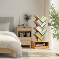 Tree-Inspired Wood Bookcase with 8 Layered Shelves