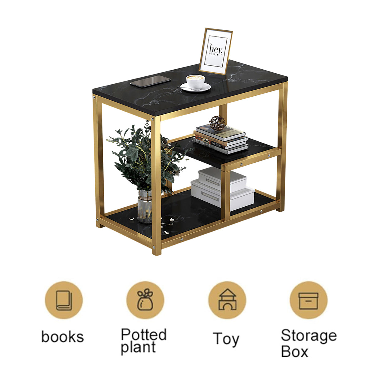 Marble Pattern Nesting Tables with Gold Frame