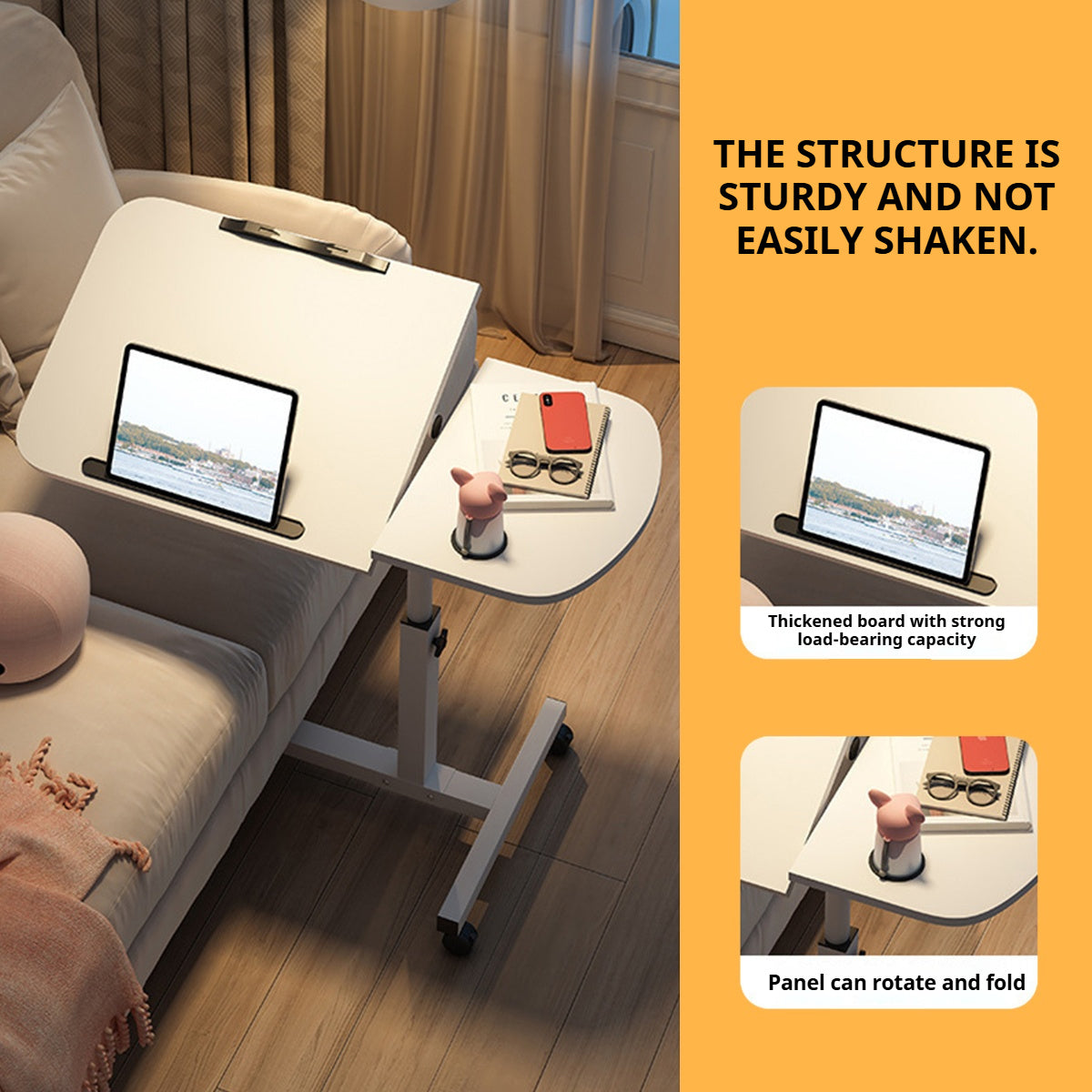 Rolling Sit-Stand Side Table with Cup Holder