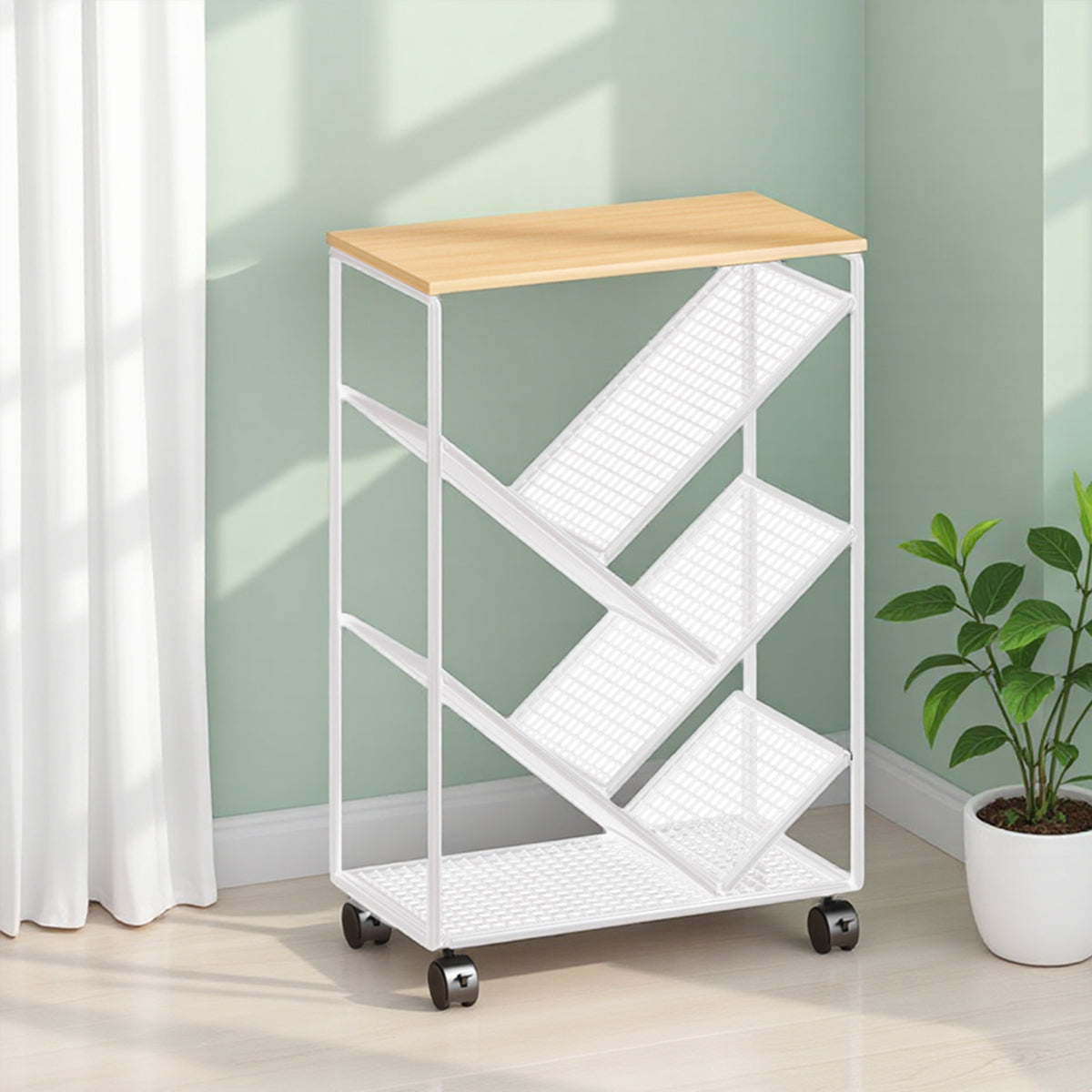 Compact Rolling Bookcase with Countertop Top