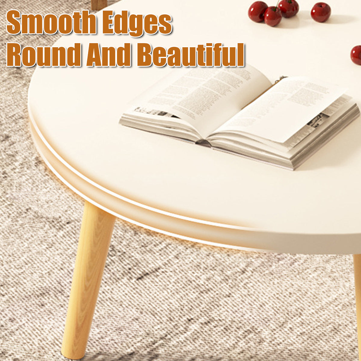 Round Sofa End Table 50x30cm with Wood Legs