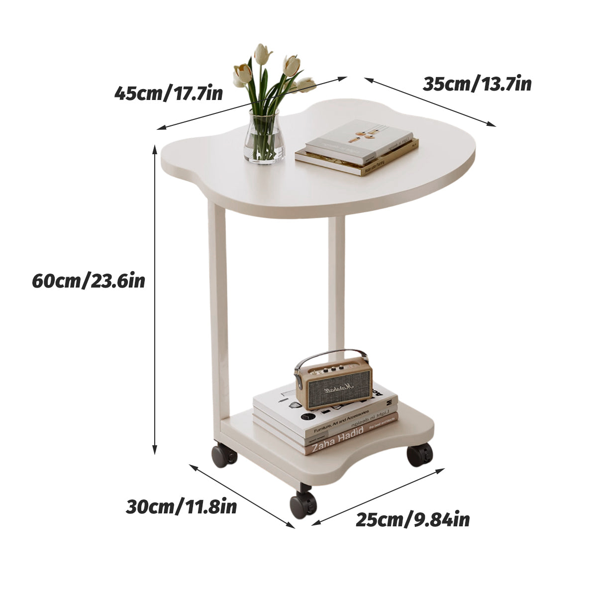 Embedded Sofa Side Table with Rolling Wheels
