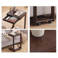 Solid Wood C-Shape Coffee Table with Drawer