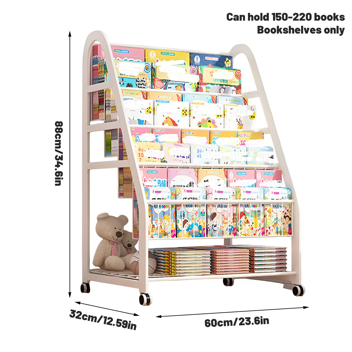 Kids Picture Book Cart in Wood with Snap Edges