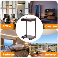 Solid Wood C-Shape Coffee Table with Drawer
