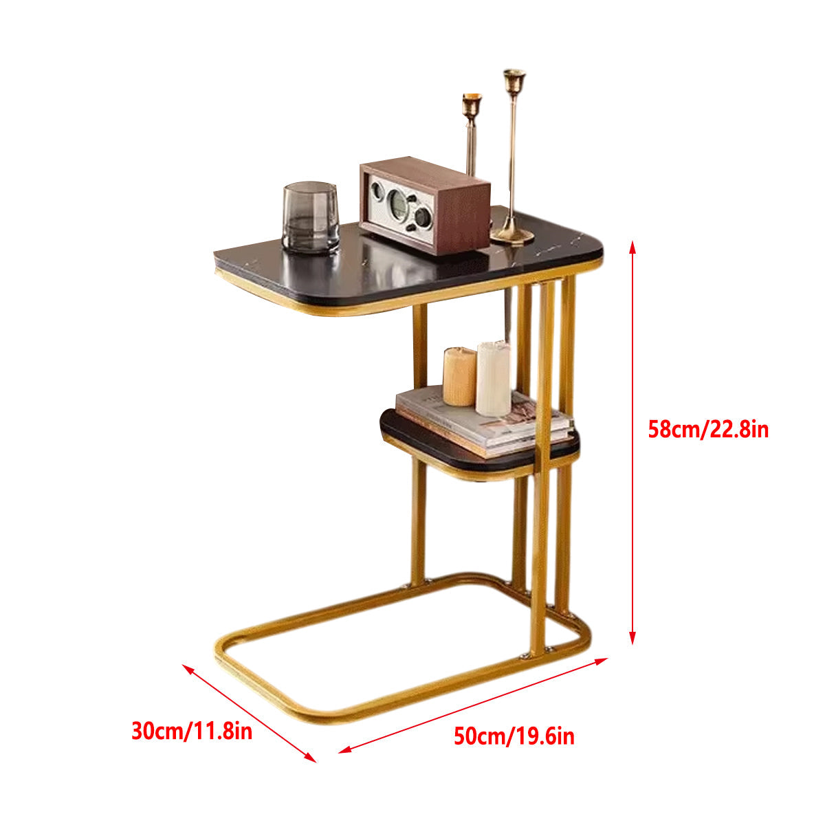 Two-Tier End Table with Marble Top Gold Frame