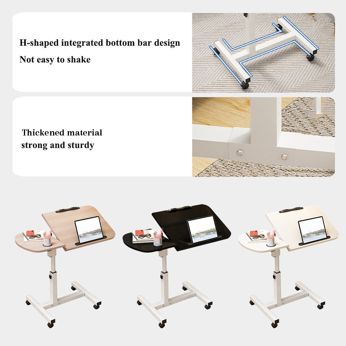 Rolling Sit-Stand Side Table with Cup Holder