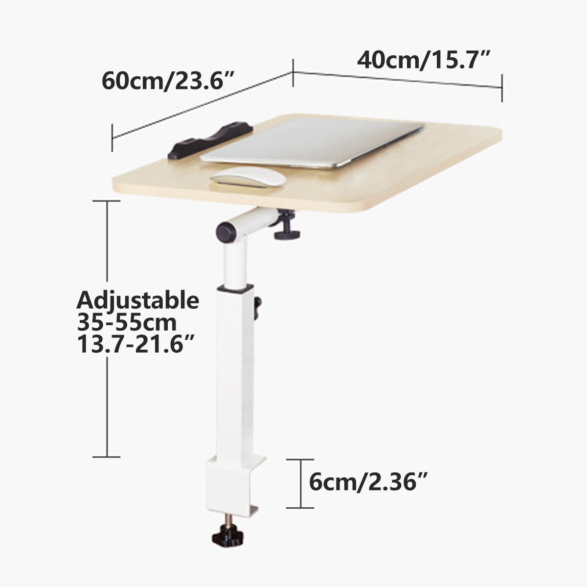 Folding Bedside Study Desk 35-55cm with Cable Duct
