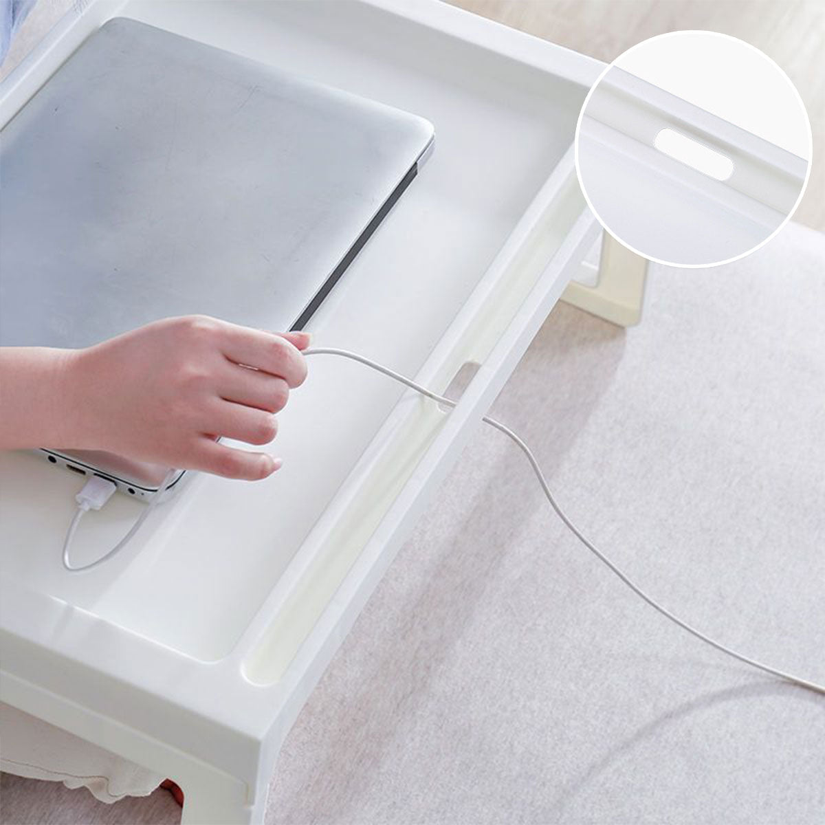 Folding PP Bed Tray with U-Legs and Device Slot