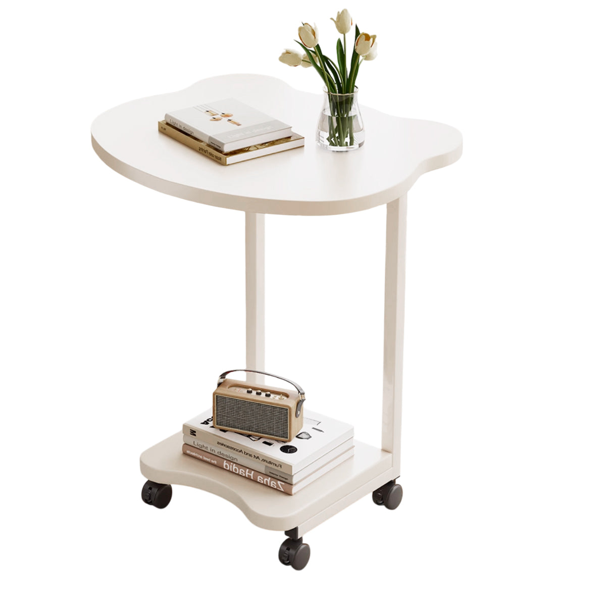 Embedded Sofa Side Table with Rolling Wheels
