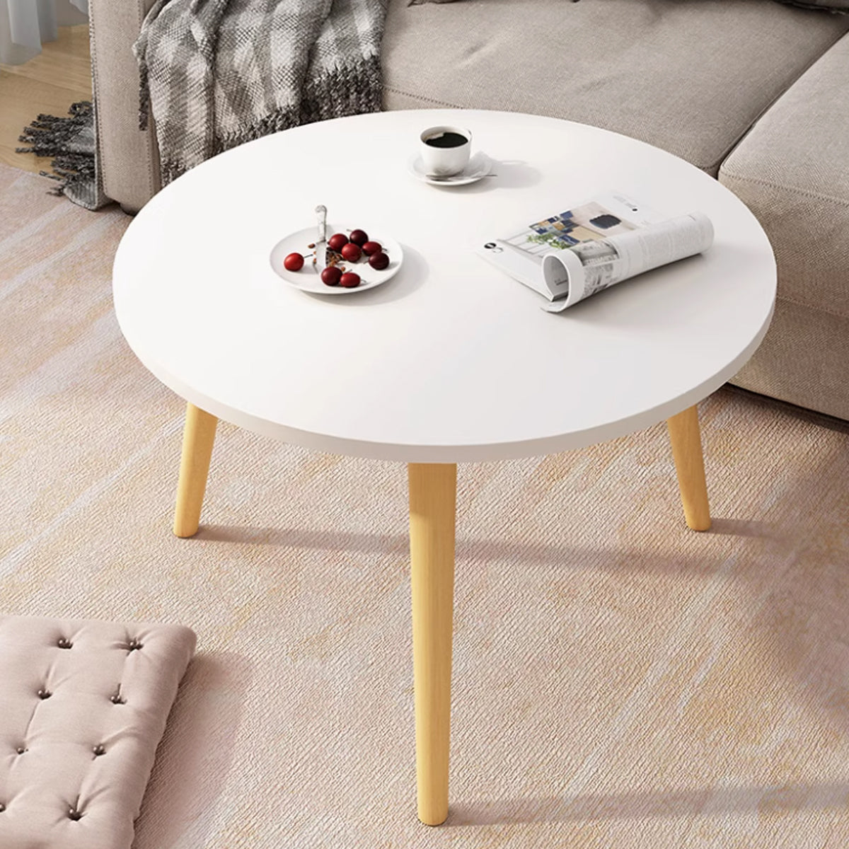 Round Sofa End Table 50x30cm with Wood Legs