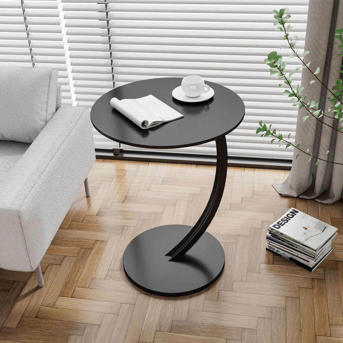 C-Shape Sofa Side Table with Steel Frame
