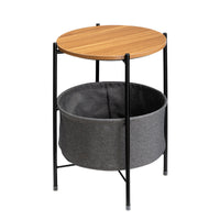 Round Side Table with Basket and Wood Top