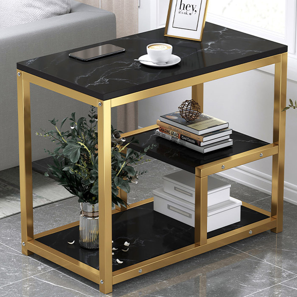 Marble Pattern Nesting Tables with Gold Frame
