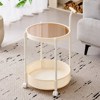 Glass Top Rolling Side Table with Mesh Lower Shelf