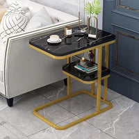 Two-Tier End Table with Marble Top Gold Frame