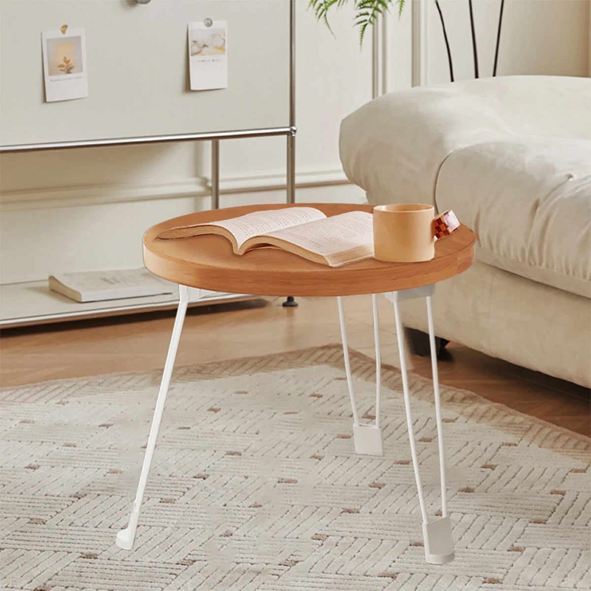 Cream Folding Round Table with Sturdy Steel Legs