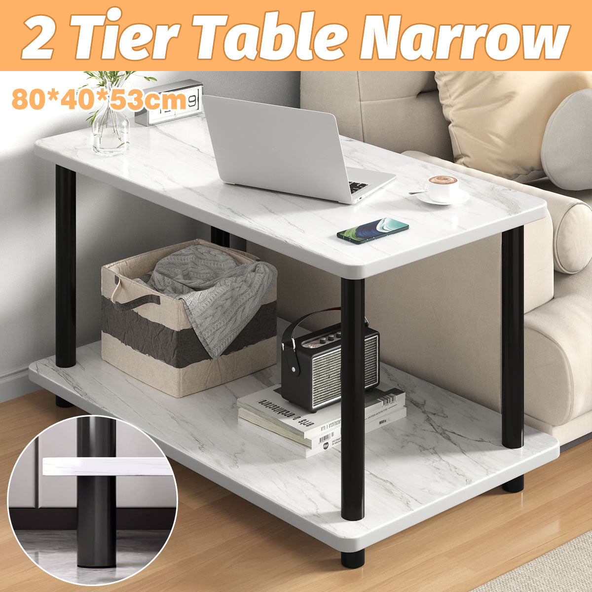 Double-Tier Coffee Table with Natural Wood Legs