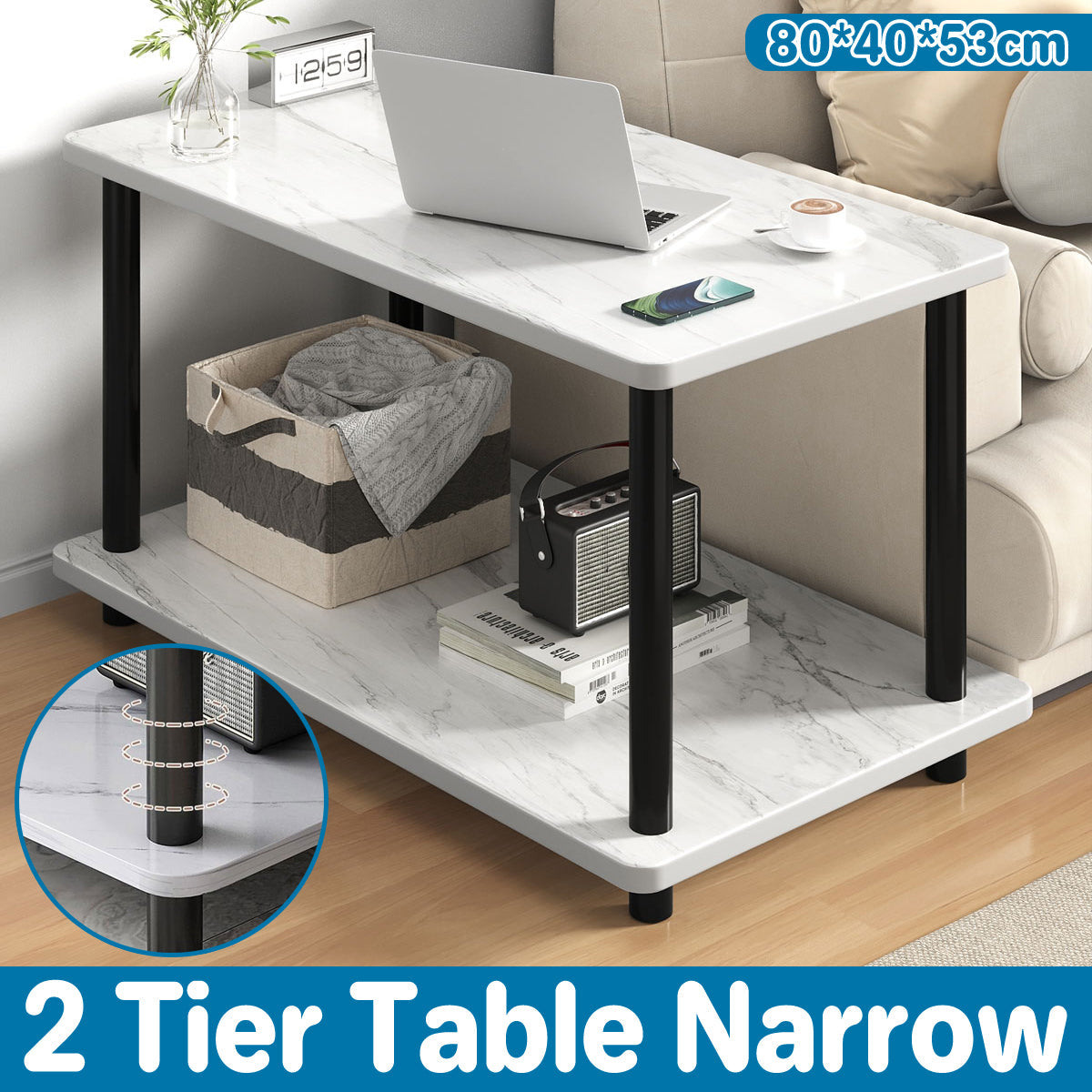 Double-Tier Coffee Table with Natural Wood Legs