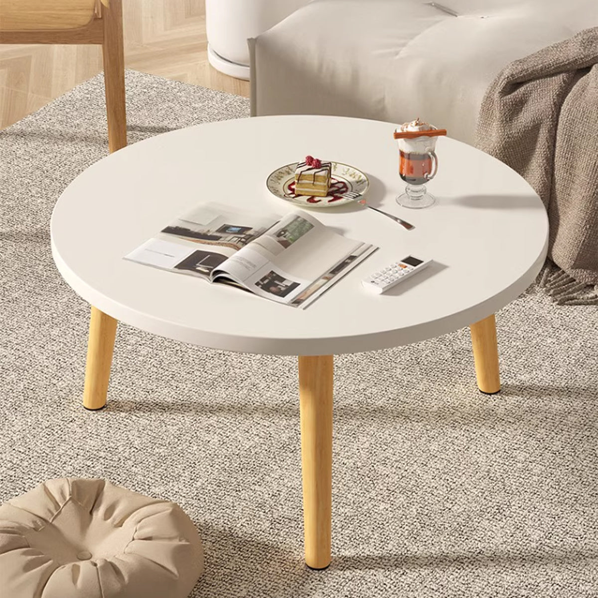 Round Sofa End Table 50x30cm with Wood Legs