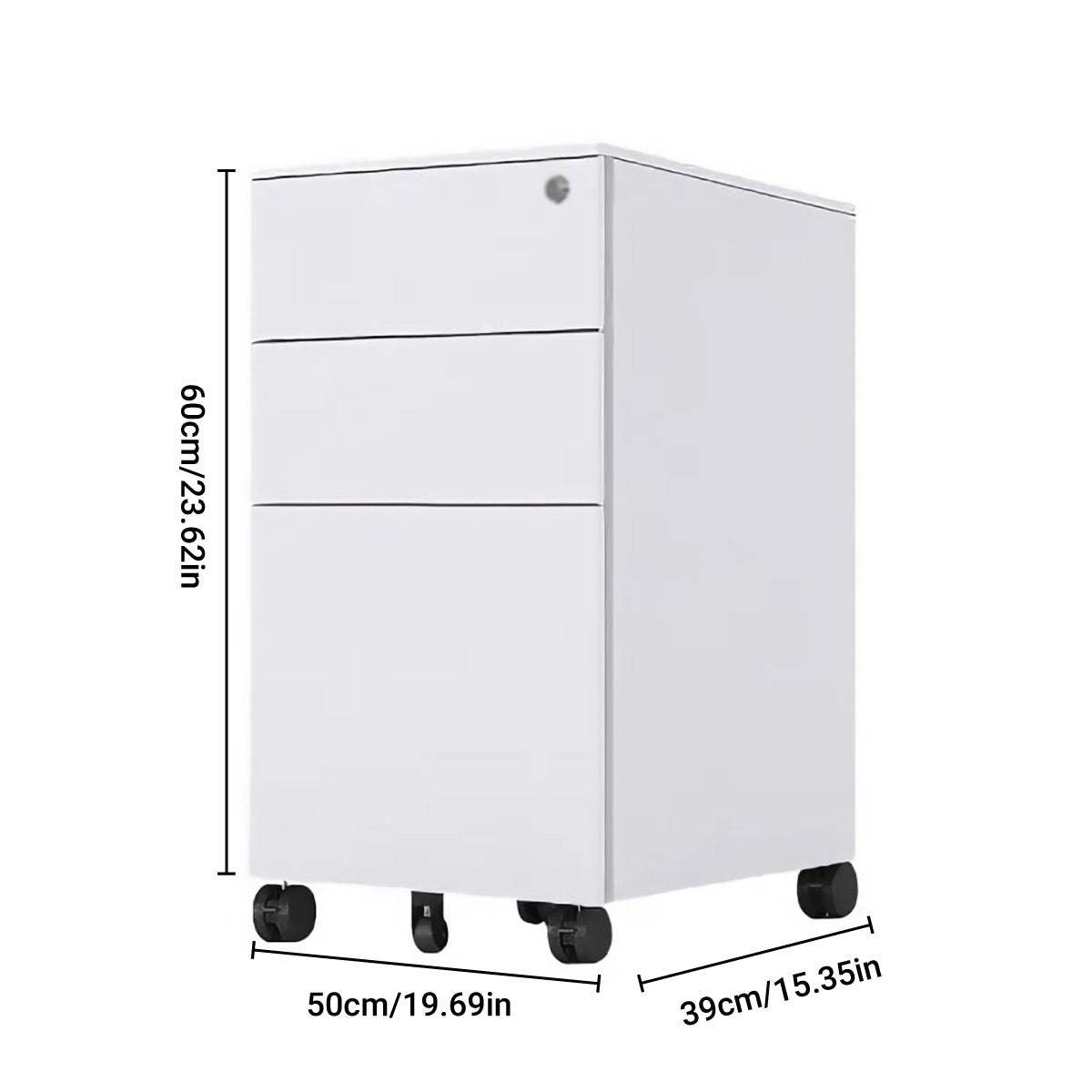 Under-Desk Rolling 3-Drawer Cabinet with Top Lock