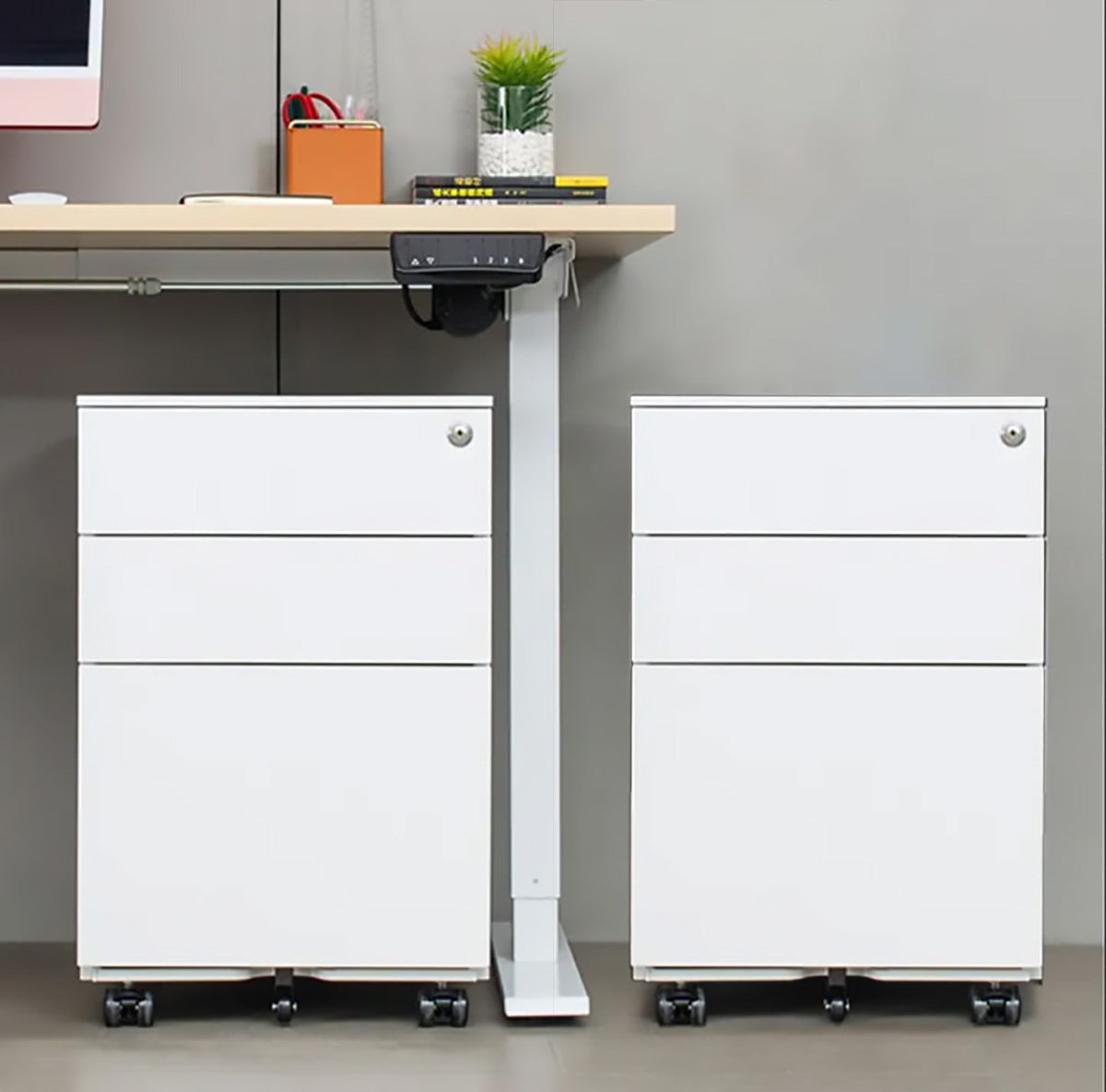 Under-Desk Rolling 3-Drawer Cabinet with Top Lock