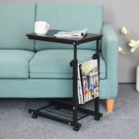 Rolling Side Table with Steel Frame and Basket