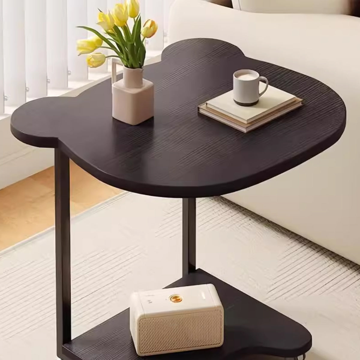 Black Curved Side Table with Two Tiers and Handles