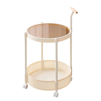 Glass Top Rolling Side Table with Mesh Lower Shelf