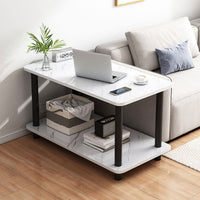 Double-Tier Coffee Table with Natural Wood Legs
