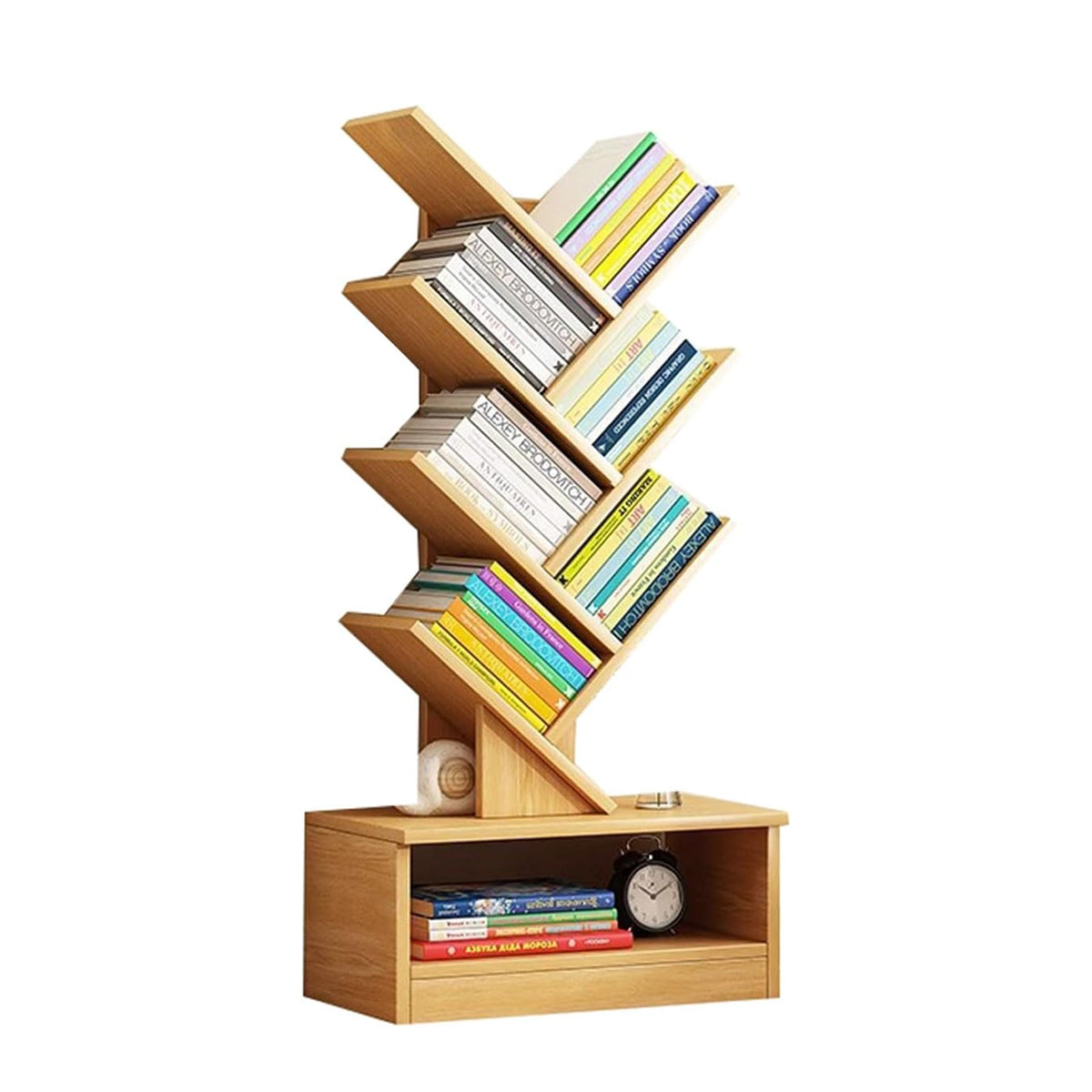 Tree-Inspired Wood Bookcase with 8 Layered Shelves