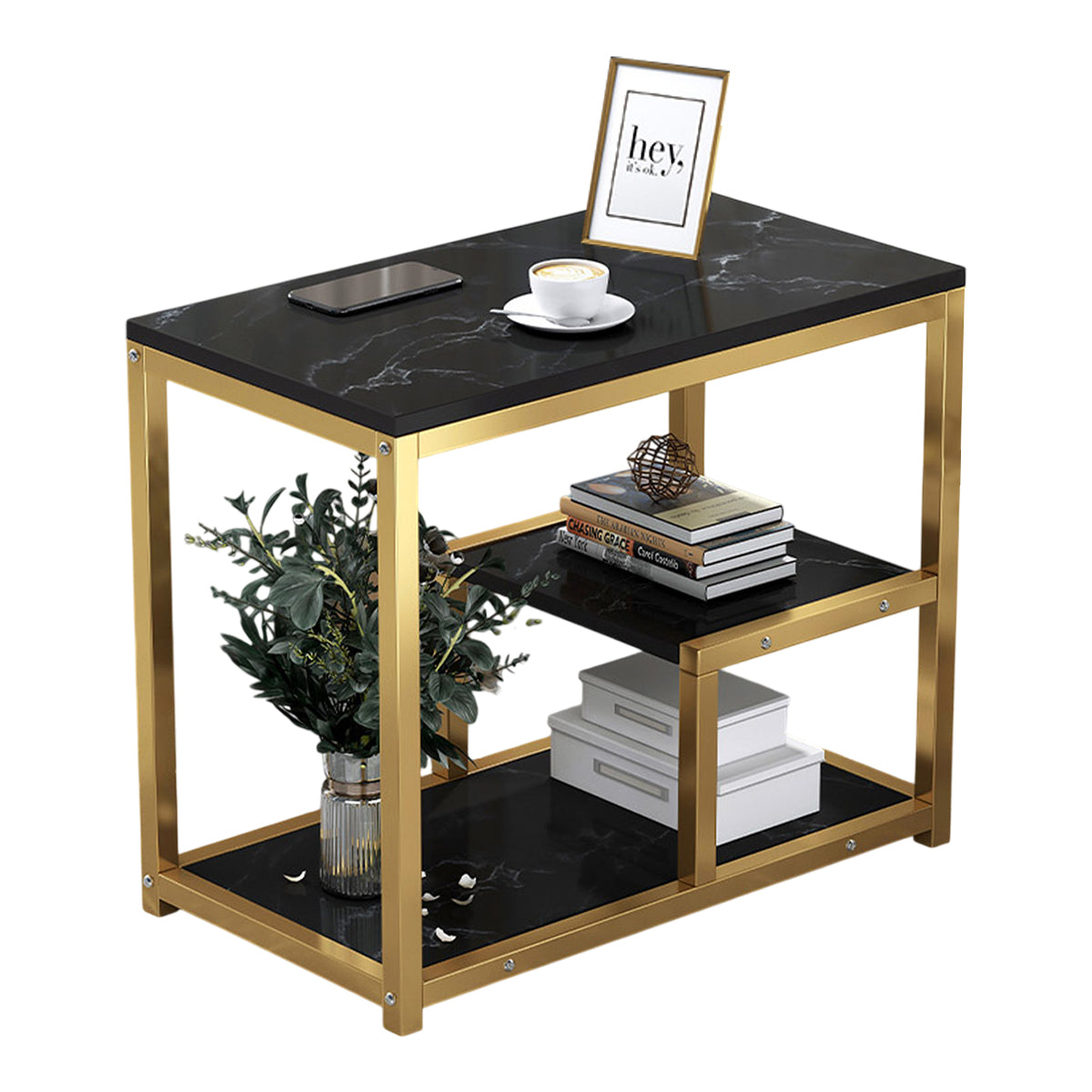 Marble Pattern Nesting Tables with Gold Frame