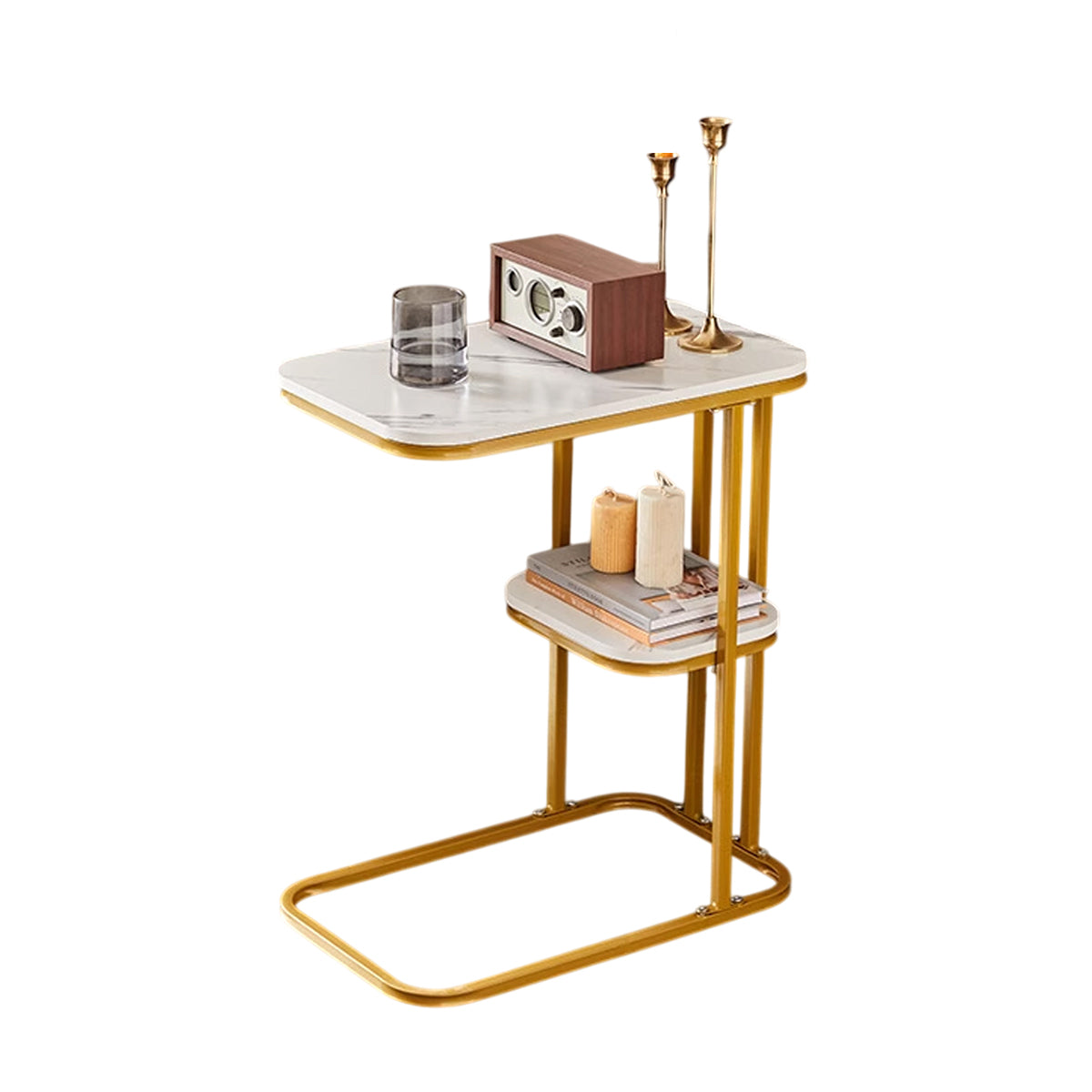 Two-Tier End Table with Marble Look Board