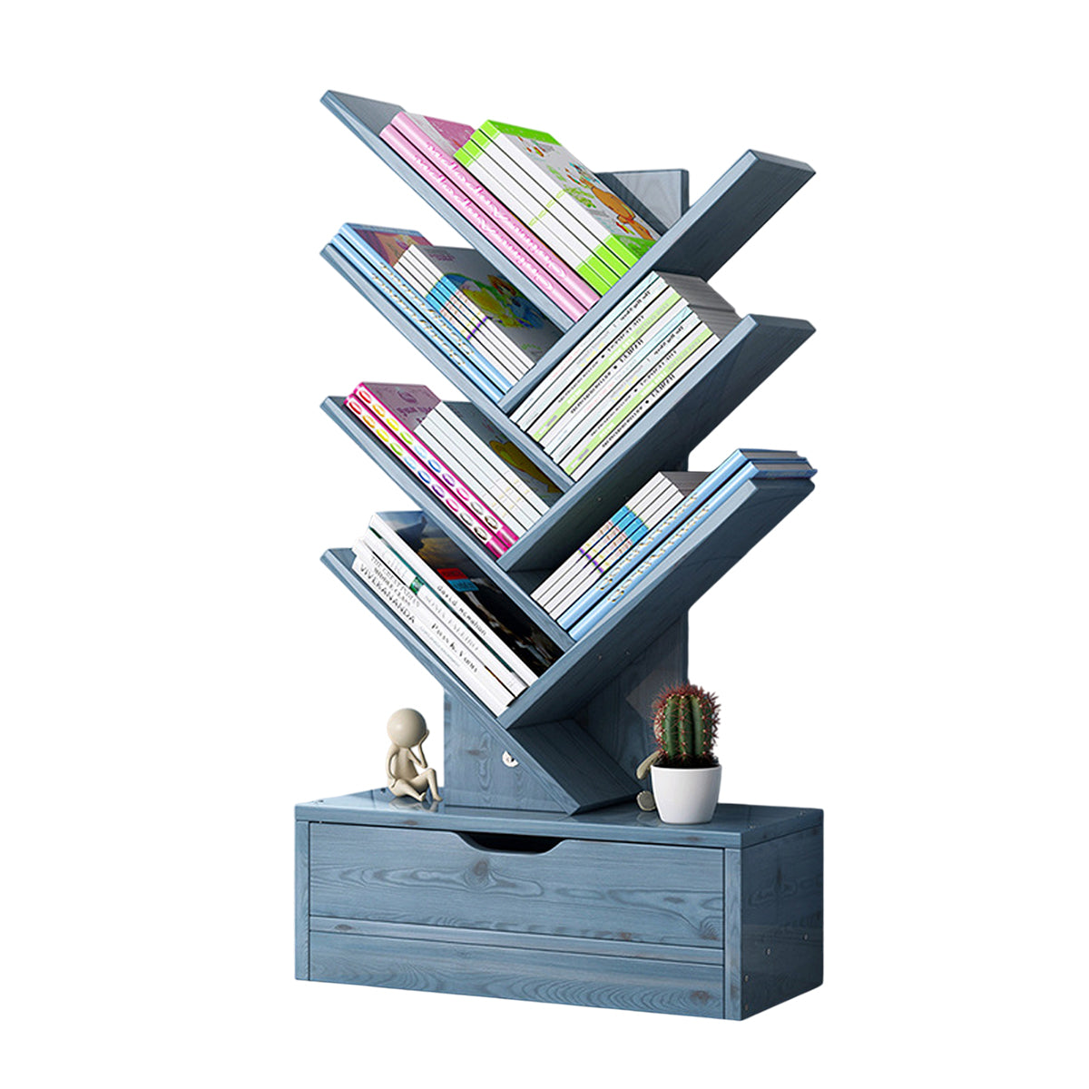 Tree-Shape Wood Bookcase with Slanted Shelves