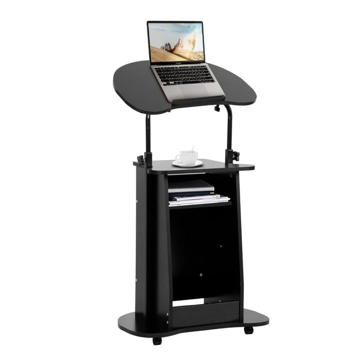 Rolling Side Table with Tilt Top and Lower Cabinet