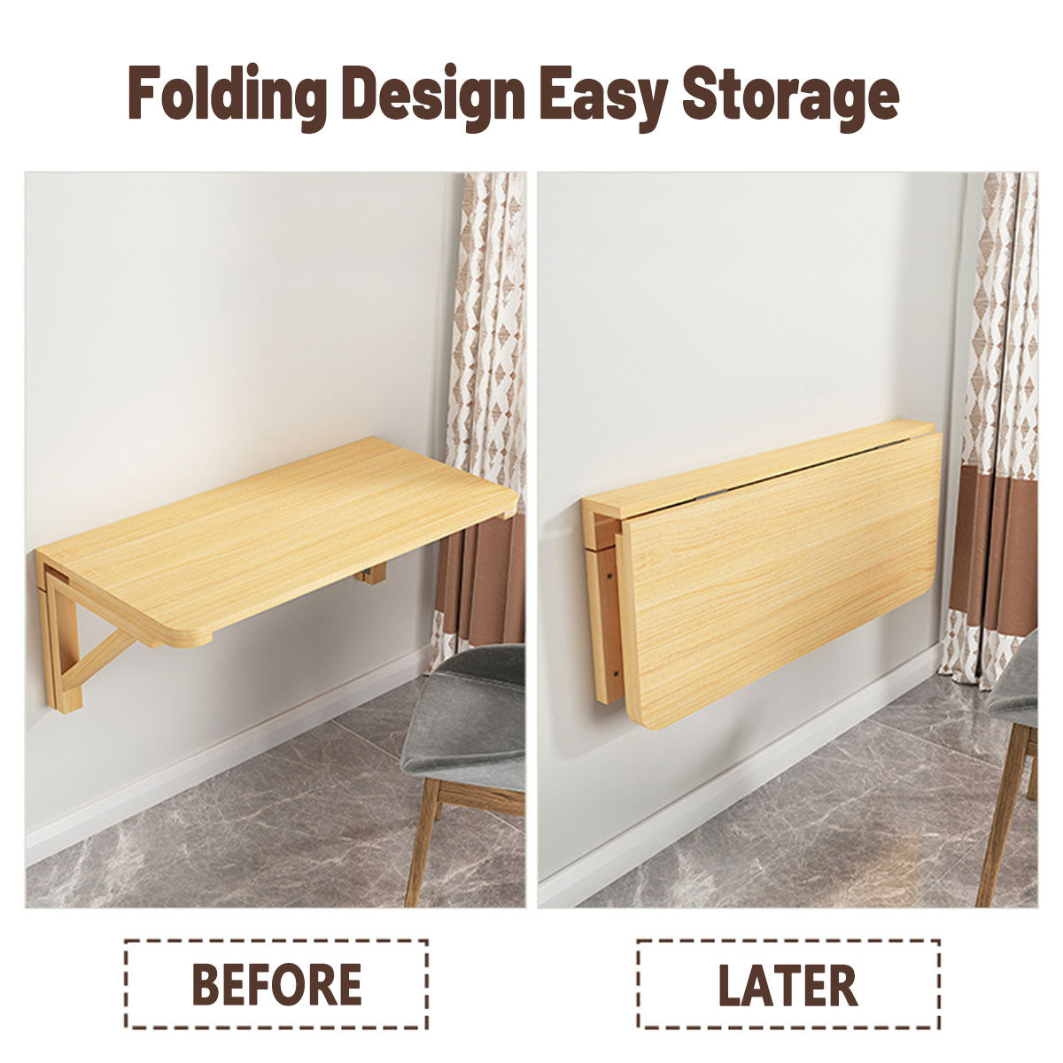 Wall-Mounted Pine Wood Folding Table